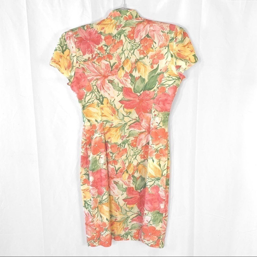 VINTAGE GARDANIA PARIS FLORAL  MULTICOLOUR BUTTON UP DRESS SHORT SLEEVES MEDIUM - Picture 5 of 17